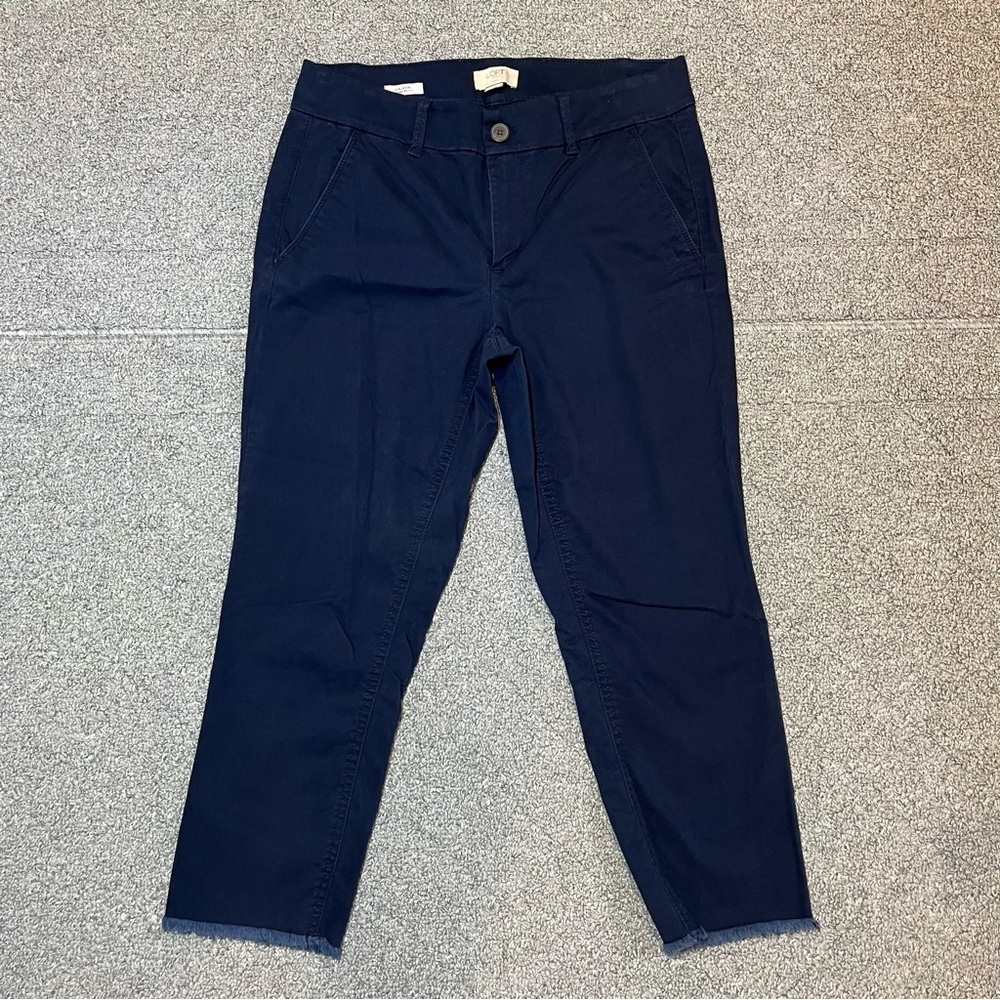 Loft Petite Girlfriend Chino Cropped Pants Womens Size Small Petite Blue Raw Hem